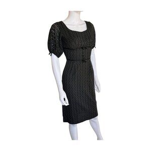 Black Eyelet Lace Puff Sleeve Empire Waist Dress 0/2 XS Y2K